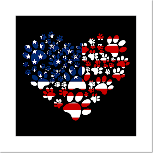 Paw Dog LoverUSA American Flag 4th of july Posters and Art